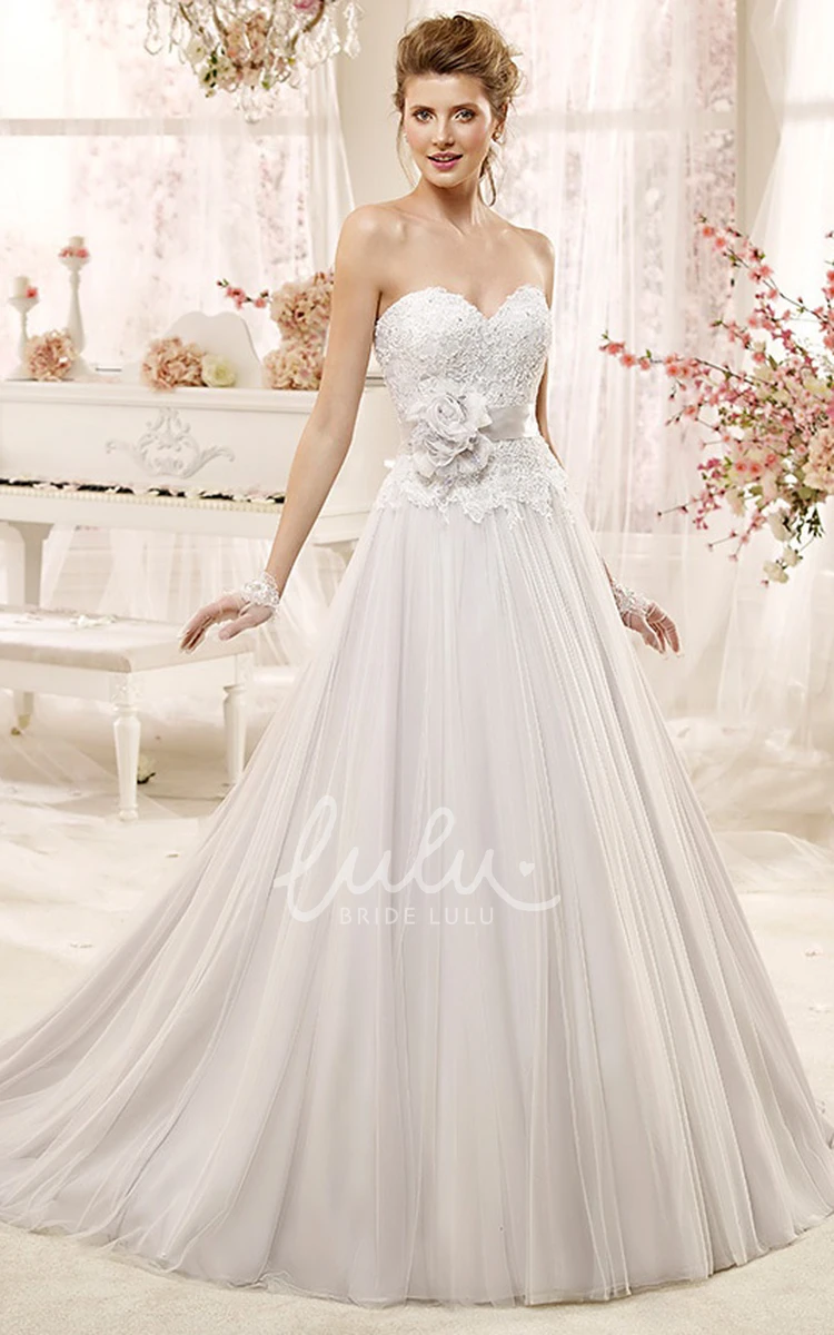 Lace Bodice A-line Wedding Dress with Flowers Sweetheart Unique