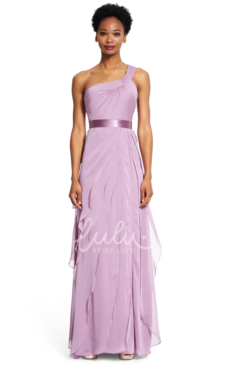 One-Shoulder Chiffon Bridesmaid Dress with Draping and Tiers Sheath Style