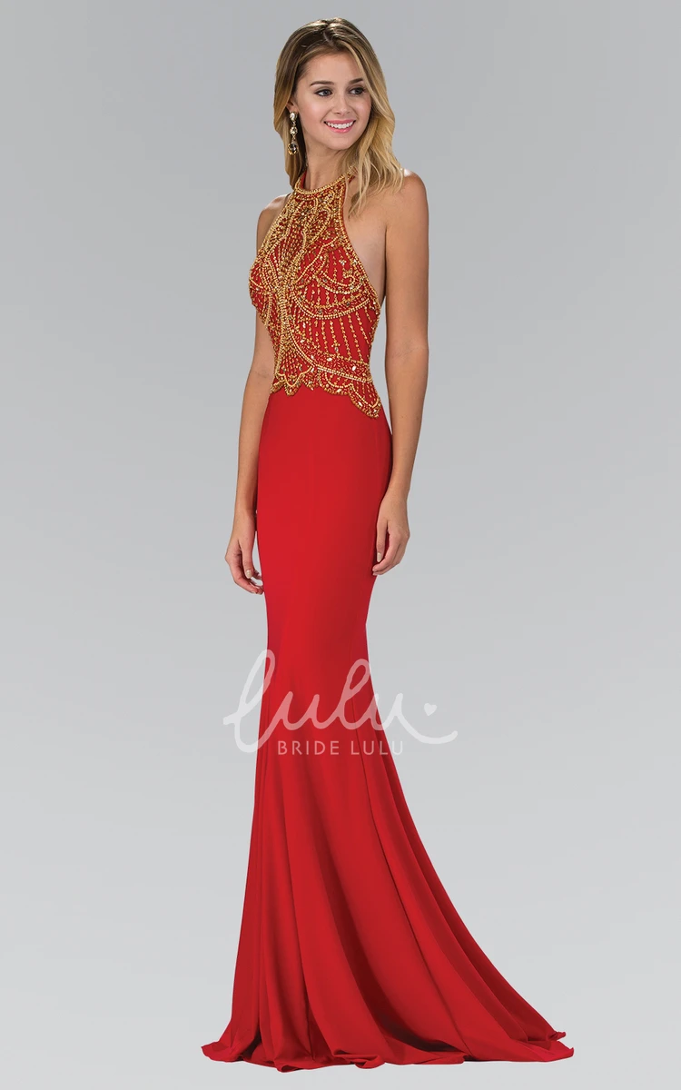 Jewel-Neck Sleeveless Mermaid Formal Dress with Beading