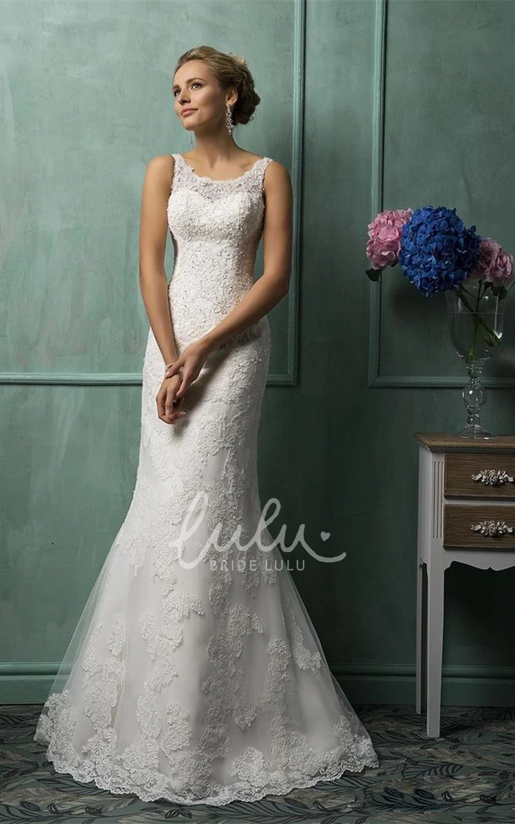 Illusion Lace Mermaid Prom Dress with Bell Sleeves and Appliques