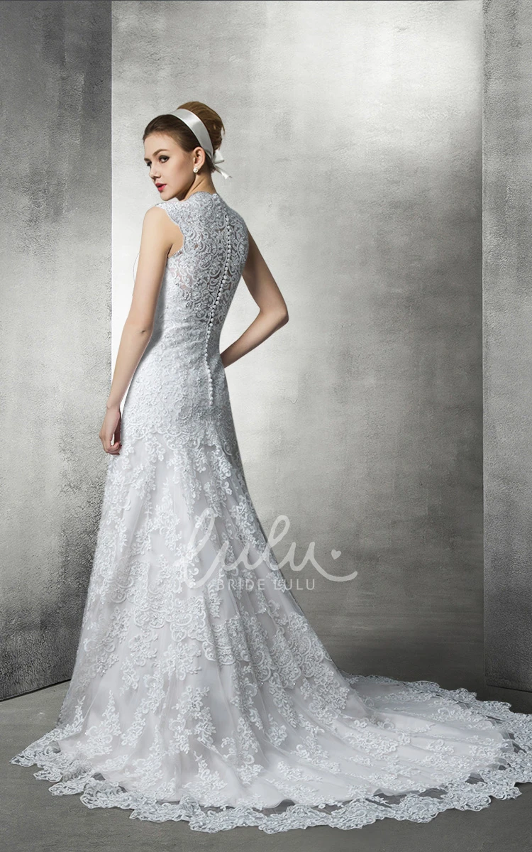 Sleeveless Lace Mermaid Wedding Dress Simple V Neck