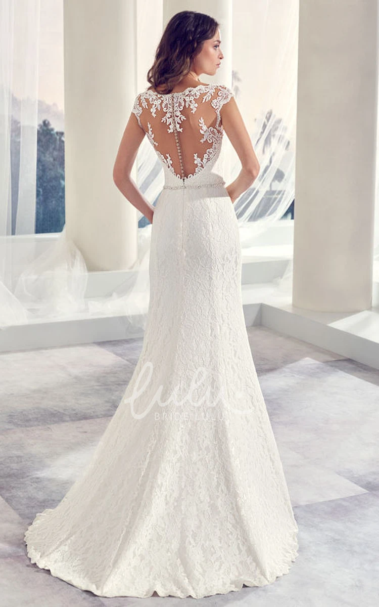 Jeweled Lace Wedding Dress with Split-Front and Floor-Length