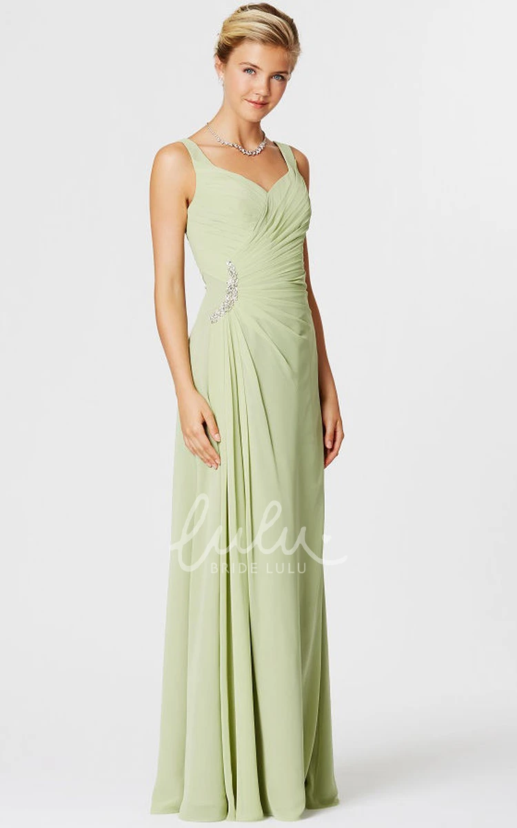 Sleeveless Chiffon Bridesmaid Dress with Side-Draped Straps and Beaded Details