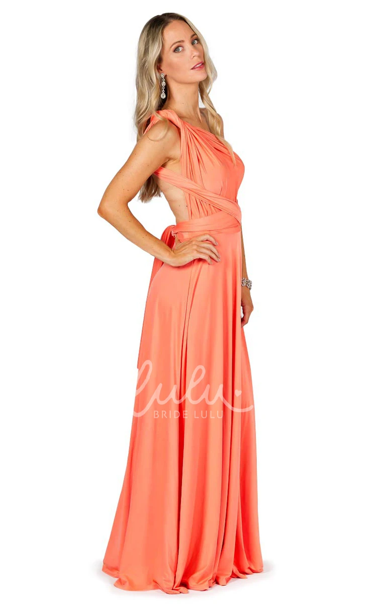 Maxi One-Shoulder Chiffon Bridesmaid Dress with Straps Unique Convertible Design