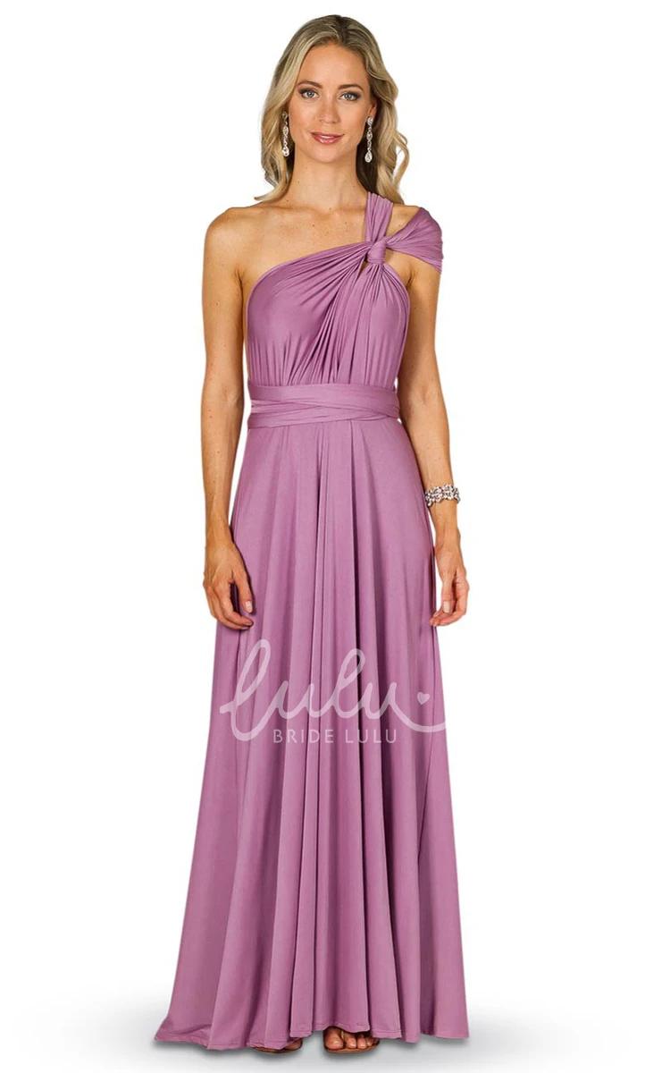 Sleeveless One-Shoulder Jersey Bridesmaid Dress with Bow Convertible Style