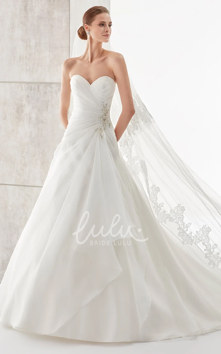 A-Line Wedding Dress with Side Beadings and Pleated Bodice Chic Bridal Gown