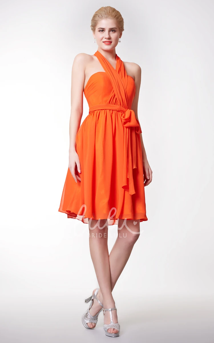 Empire Halter Neck Chiffon Bridesmaid Dress with Bow Sexy & Short