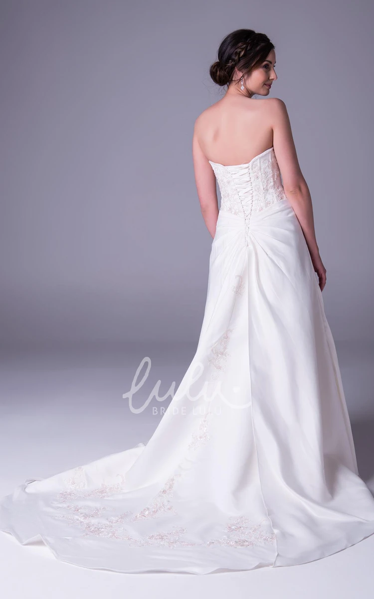 Satin Sleeveless Strapless A-Line Wedding Dress Maxi Length