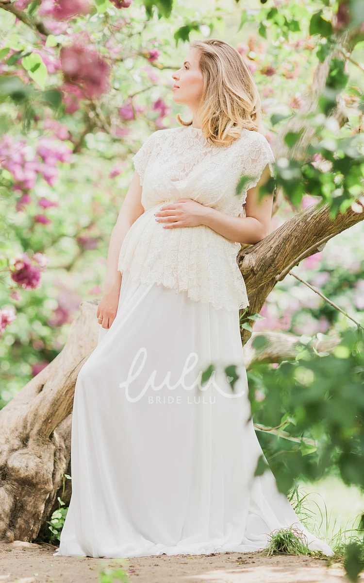 Short Sleeve A-Line Maternity Wedding Dress with Sweep Train