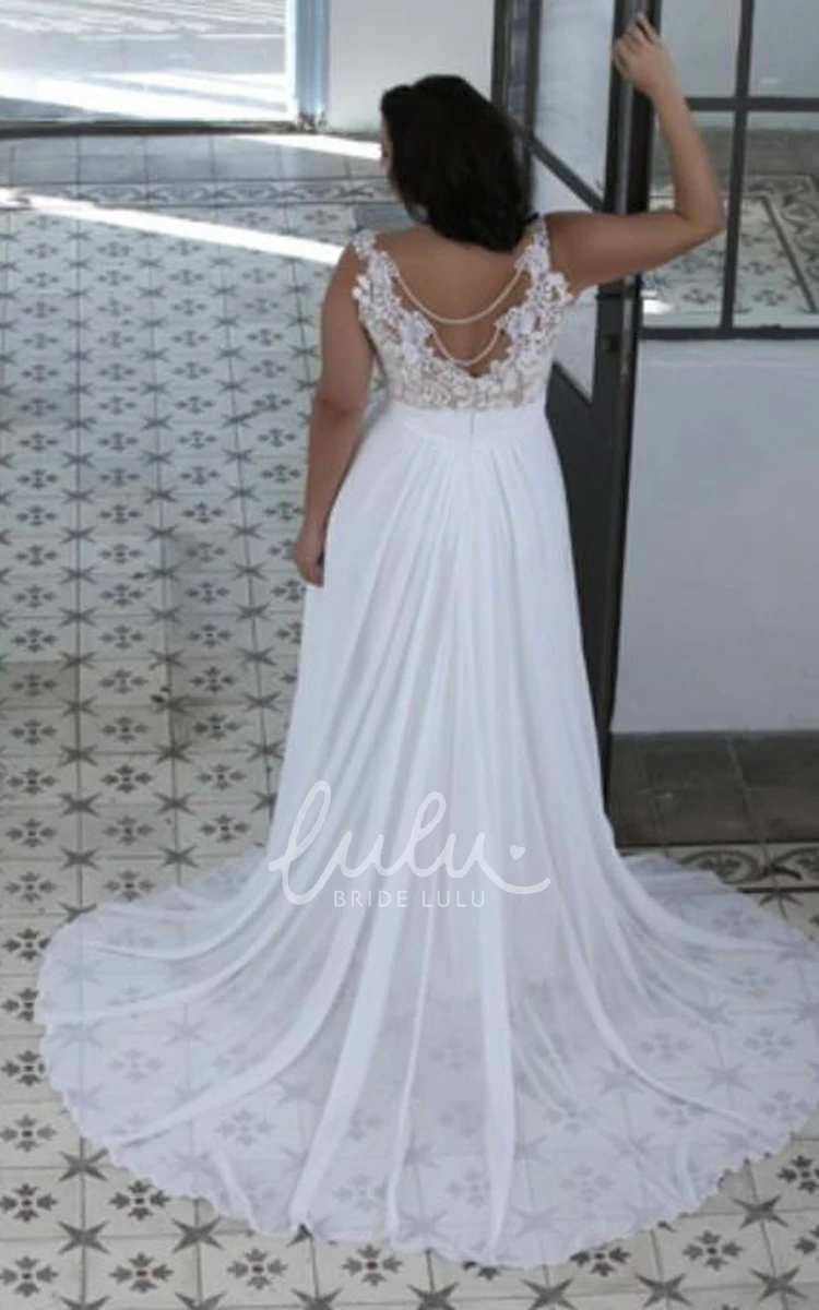 Jewel Chiffon Lace Wedding Gown A Line Low-V Zipper Modern