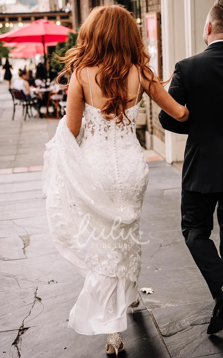 Mermaid Elegant Spaghetti Wedding Dress Sexy Open Back Boho Bridal Gown With Lace Appliques
