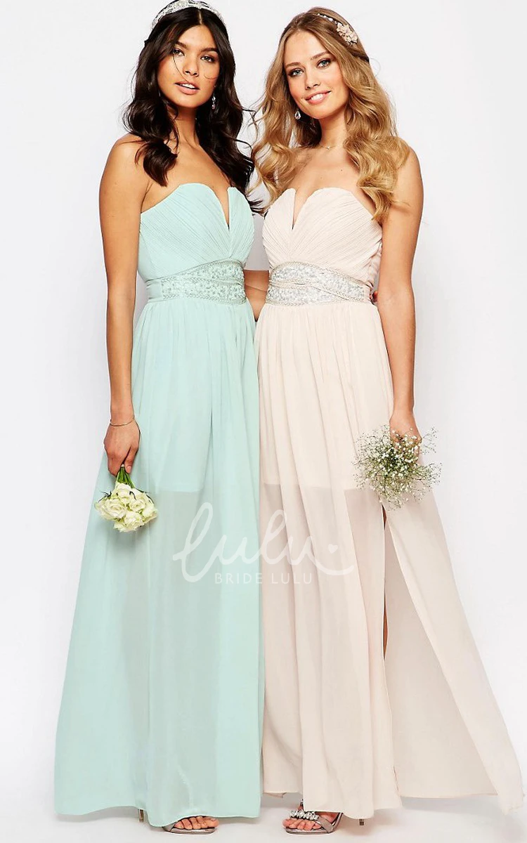 Sleeveless Criss-Cross Notched Chiffon Bridesmaid Dress Ankle-Length