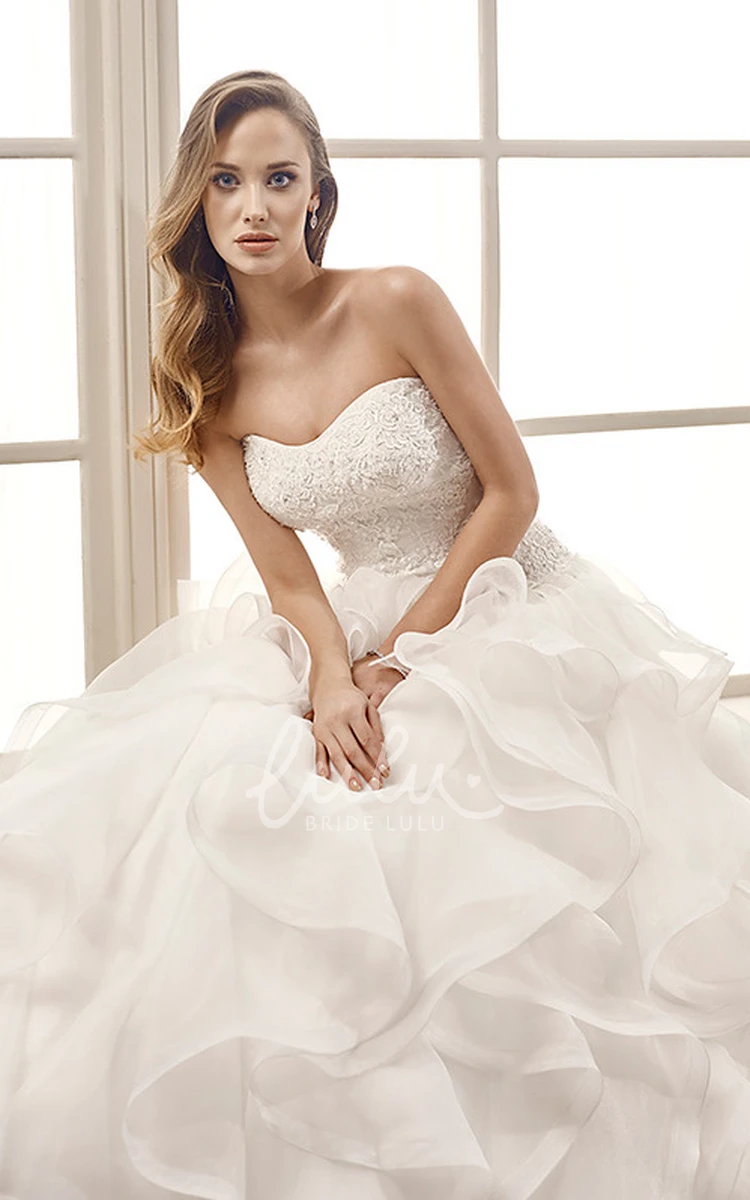 Organza A-Line Wedding Dress with Cascading Ruffles Strapless Appliqued