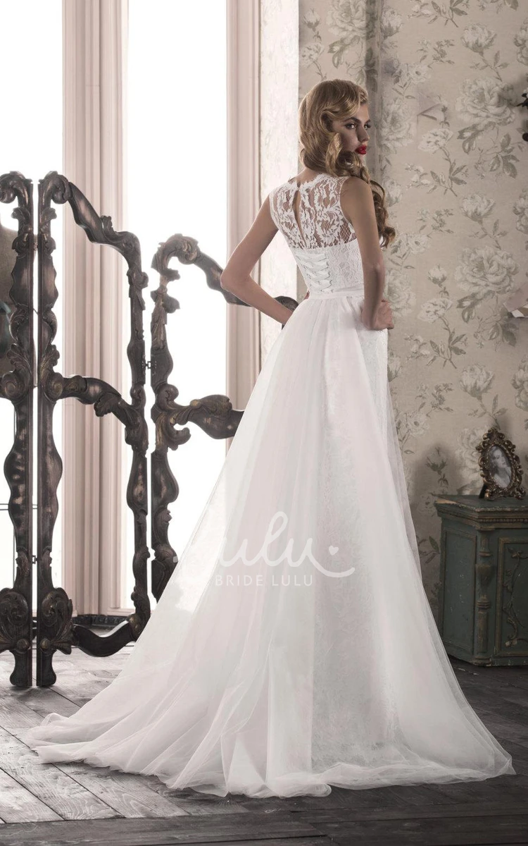 Lace Tulle Wedding Dress with Bow and Corset Back Elegant Bridal Gown