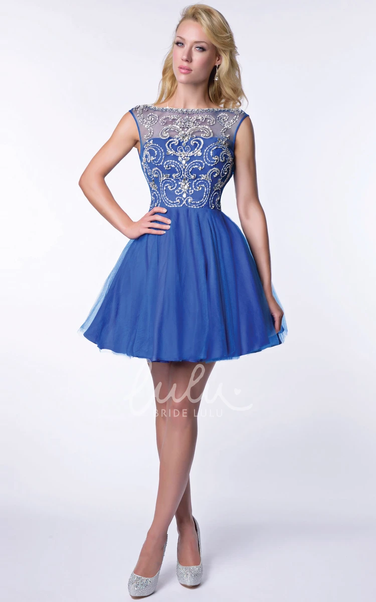 Beaded Tulle A-Line Homecoming Dress with Deep V-Back Elegant Prom Dress