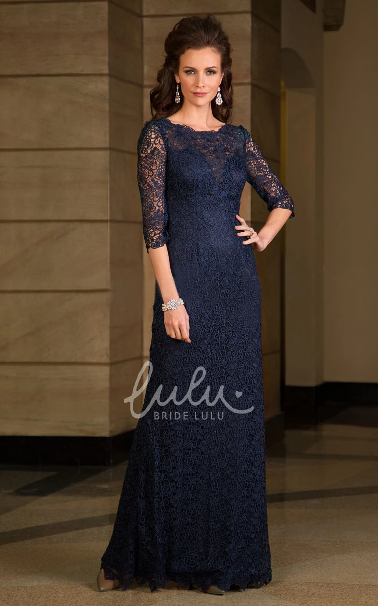 Illusion Lace Mother of the Bride Dress with 3/4 Sleeves Modern Formal Dress