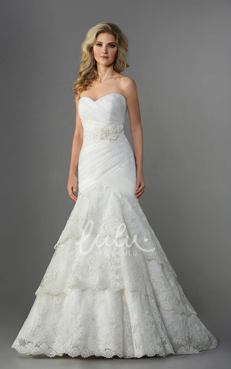 Lace Appliques Mermaid Wedding Dress with Tiers and Sweetheart Neckline