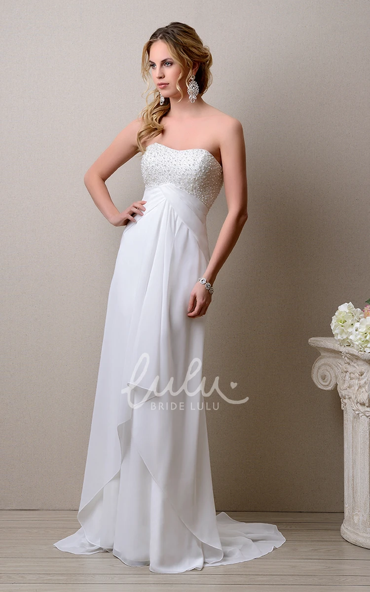 Sleeveless Empire A-Line Wedding Dress with Bust Pearls