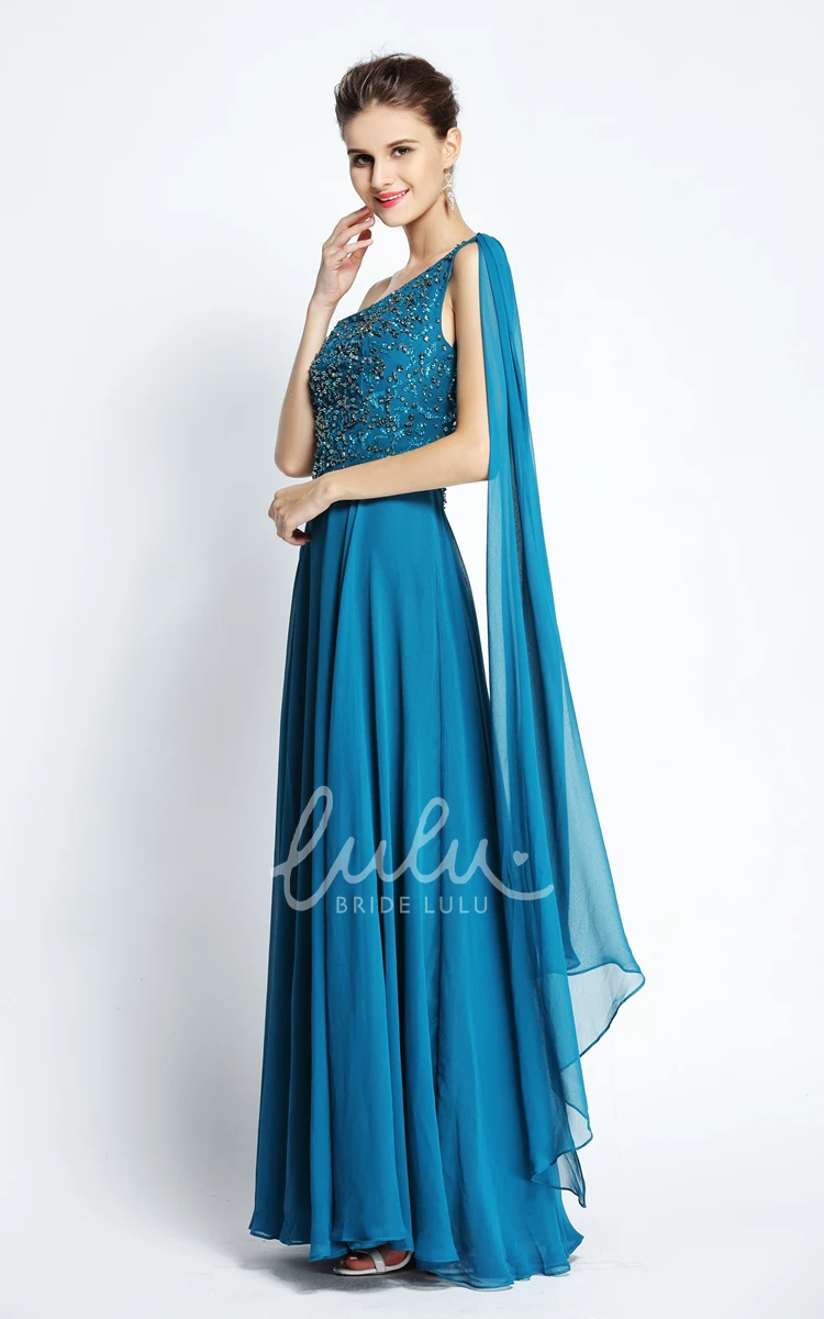 A-Line Satin Prom Dress with Beading Floor-length Jewel