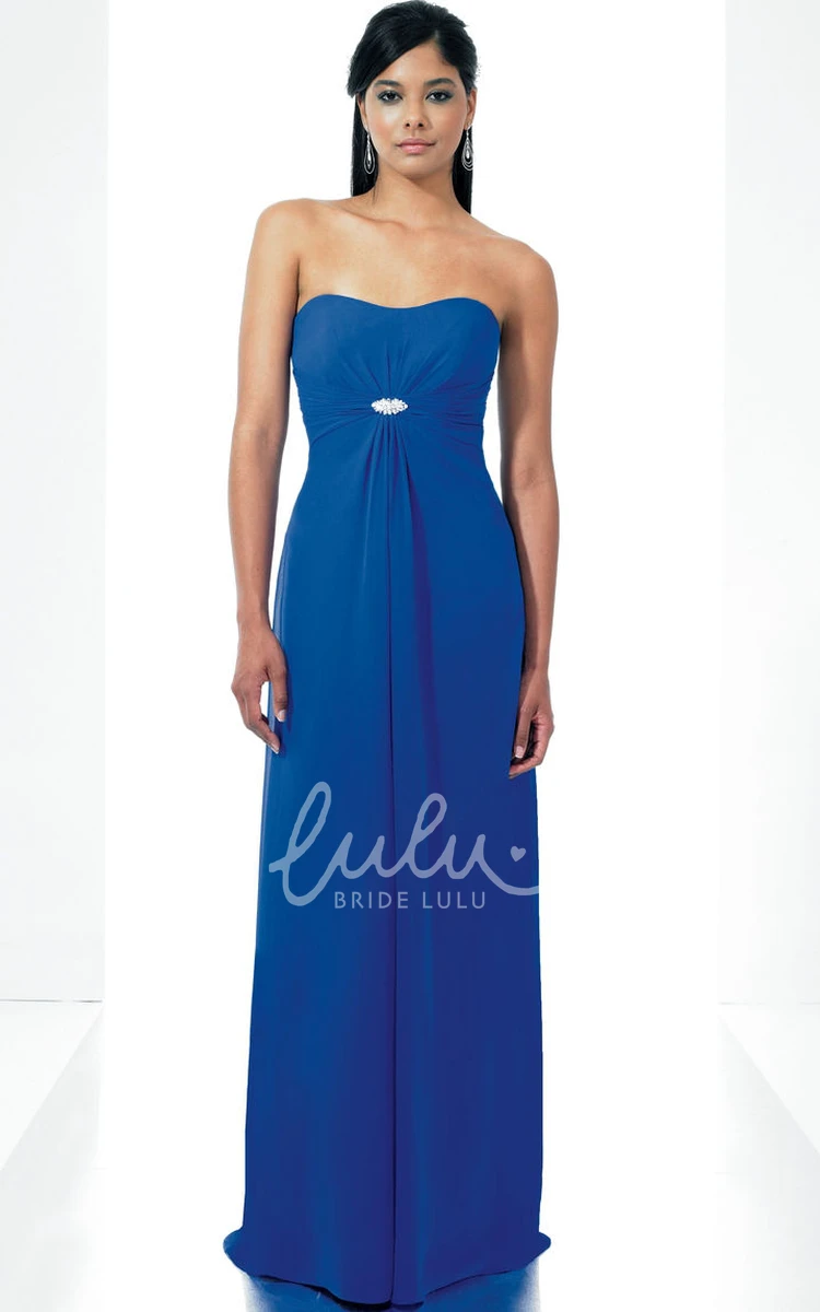 Chiffon Strapless Bridesmaid Dress with Broach and Draping Ruched