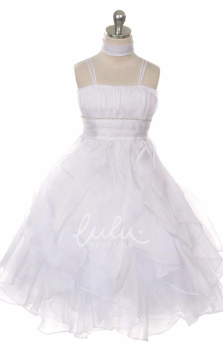 Ankle-Length Pleated Empire Tiered Organza Flower Girl Dress With Sash Classy Dress for Girls