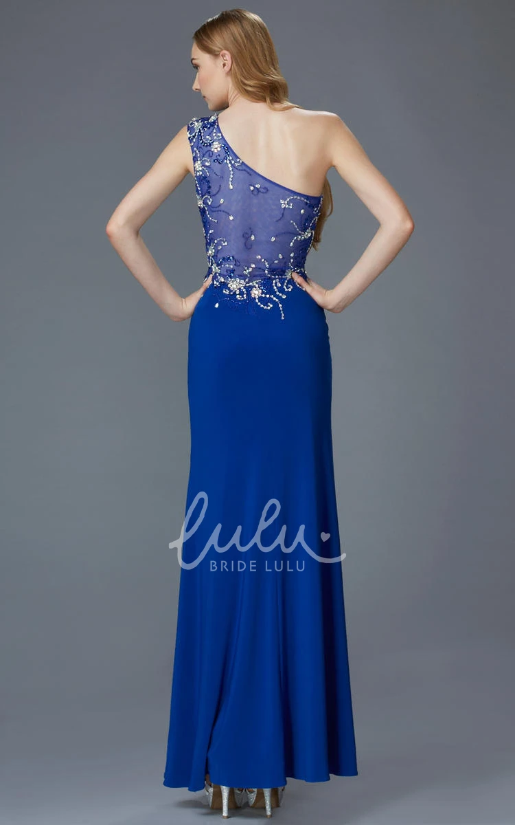 One-Shoulder Sheath Jersey Dress with Illusion and Beading for Prom