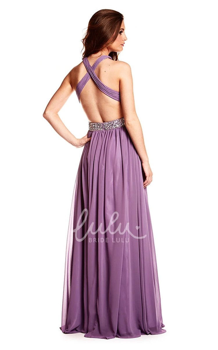 Halter Chiffon Prom Dress with Ruched Bodice Sleeveless