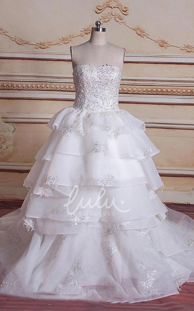 Sparkly Elegant A-Line Ball Gown Sequins Wedding Dress Romantic Modest Sweetheart Tiers Tulle Organza Appliques Bridal Gown