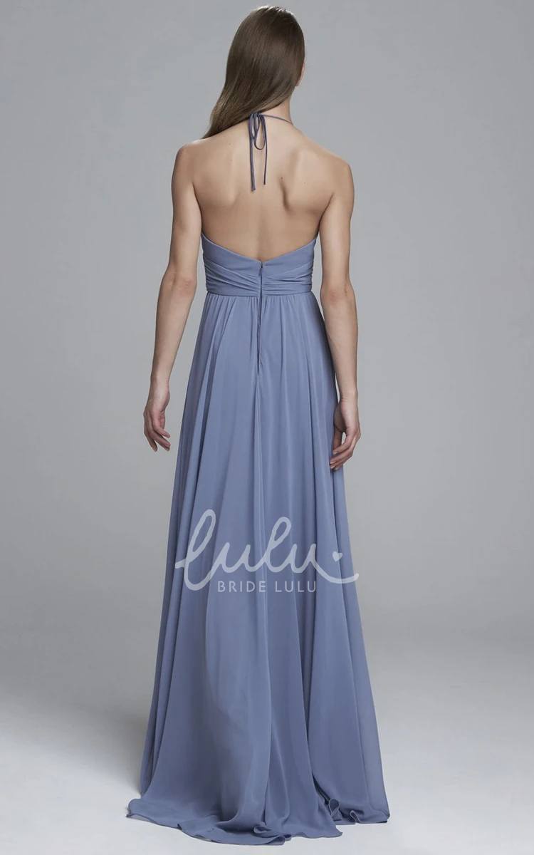 V-Neck Ruched Sheath Chiffon Bridesmaid Dress Sleeveless Floor-Length