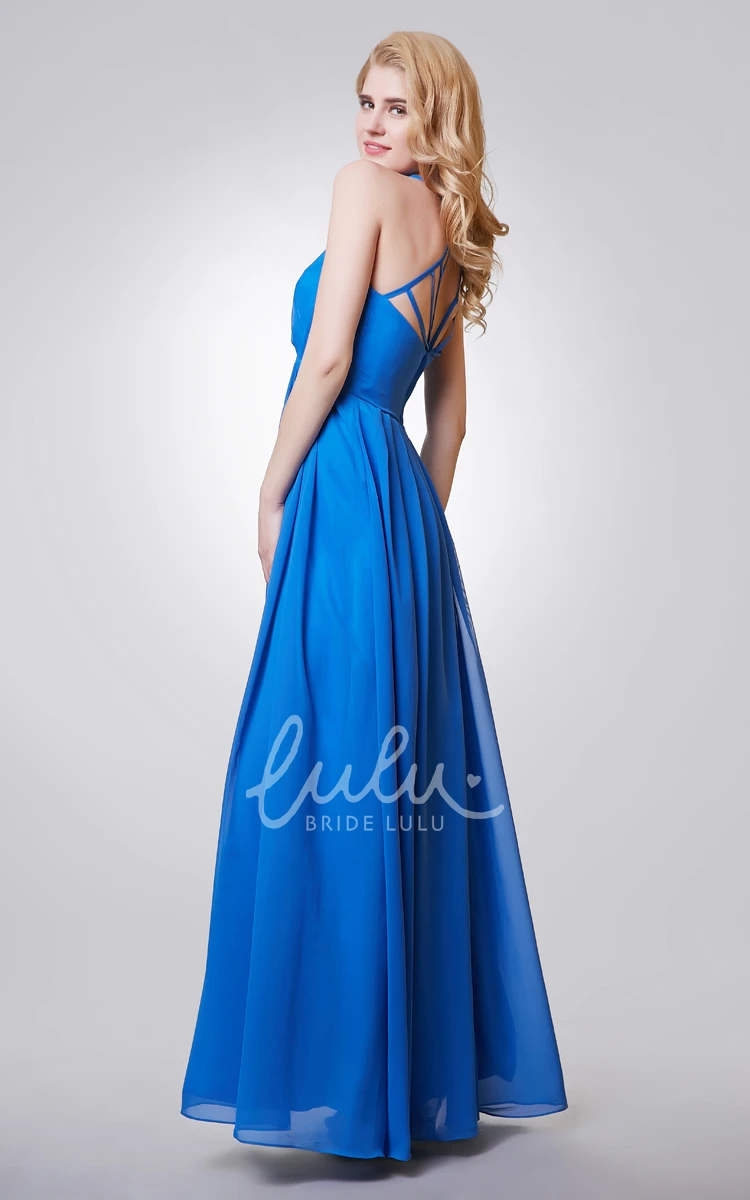 Chiffon Halter A-Line Bridesmaid Dress with Keyhole Long and Pleated