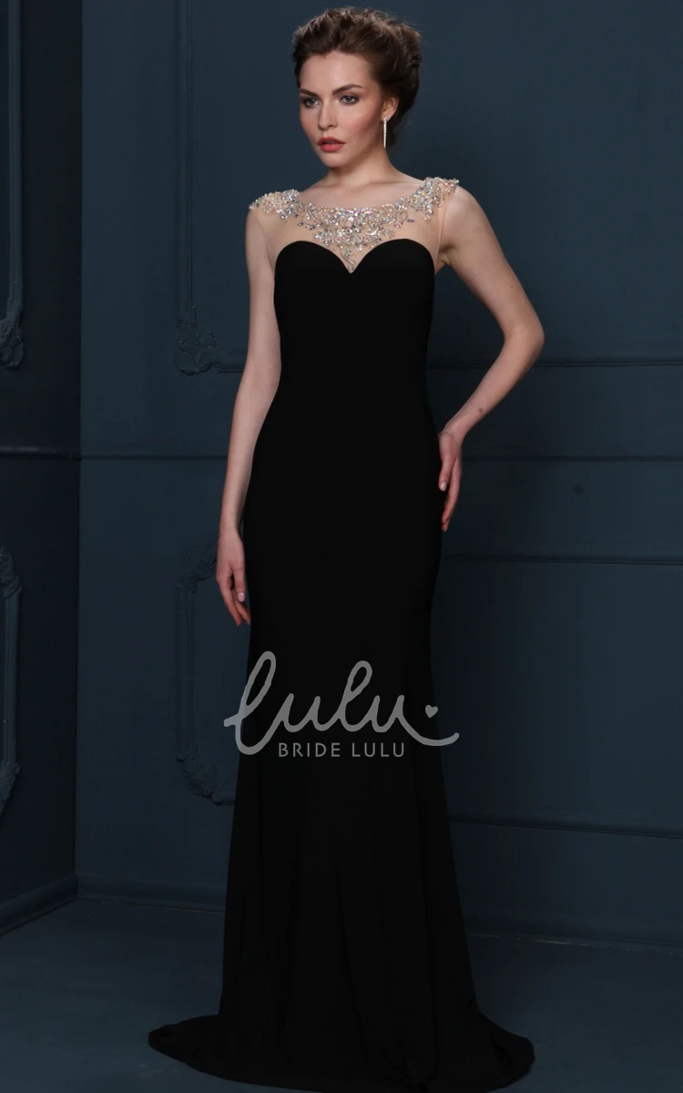 Sleeveless Beaded Chiffon Evening Dress with Brush Train Formal Dress