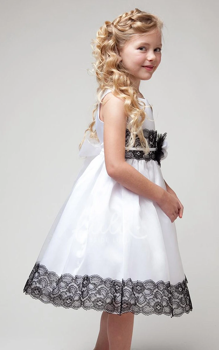 Floral Lace & Satin Flower Girl Dress with Appliques and Sash Tea-Length