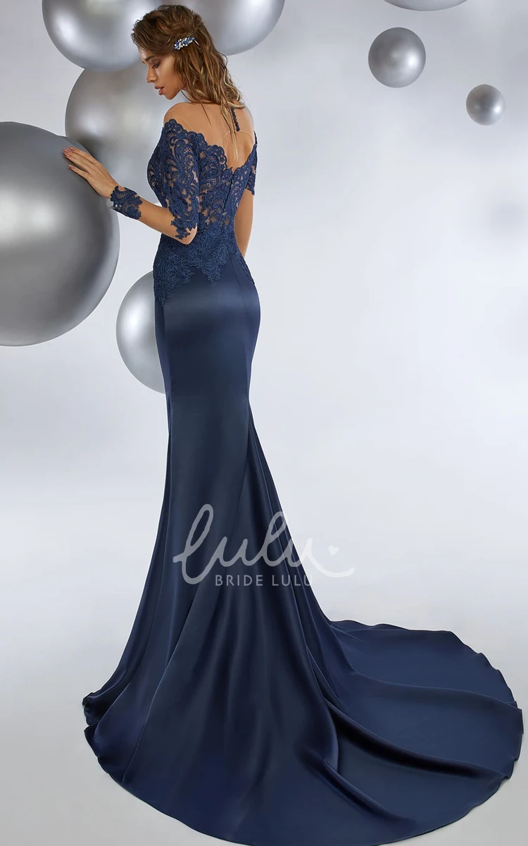 Charming Satin Lace Mermaid Prom Dress with Appliques Elegant Prom Dress