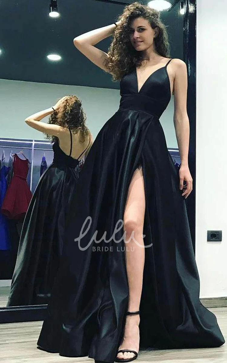 Spaghetti Strap Satin A-Line Formal Dress with Floor-length Hem