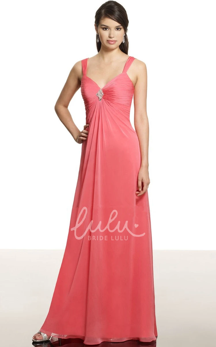 Empire Chiffon Bridesmaid Dress with Ruched Straps and Broach Unique Bridesmaid Dress