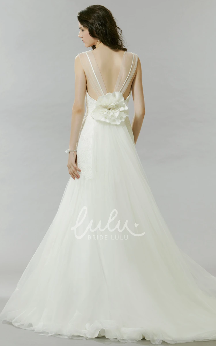 Lace Trumpet Wedding Dress with Cap-Sleeves Low-V Back and Floral Detail