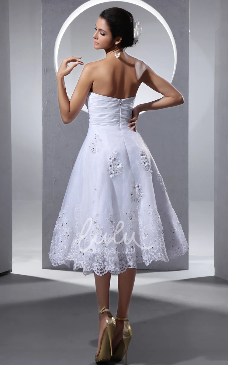 Lace Applique Tea Length A-line Wedding Dress with Crisscross Front