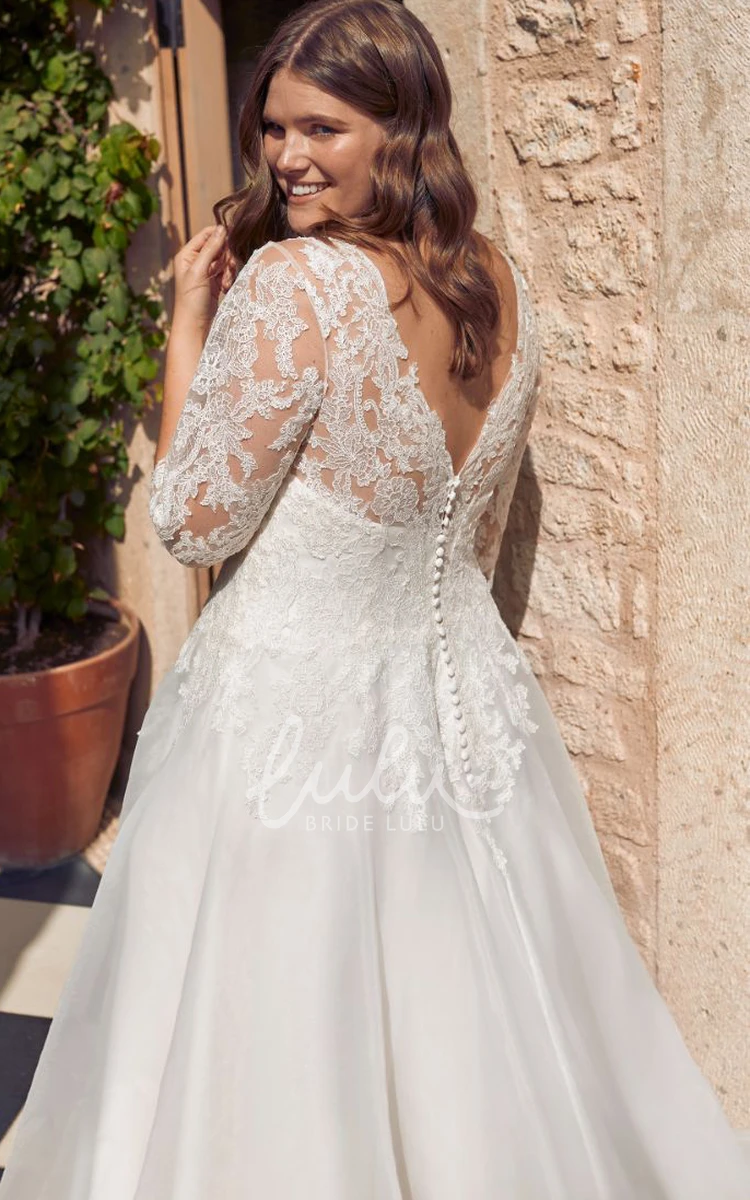 Tulle A Line Floor-length V-neck Wedding Dress with Appliques Modern Wedding Dress