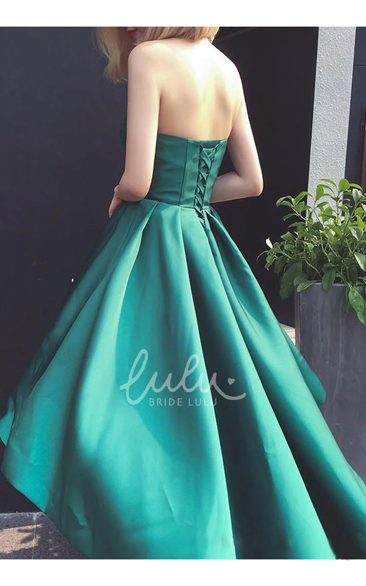 Sexy Strapless Satin High-Low Gown with Ruching Unique Prom Dress