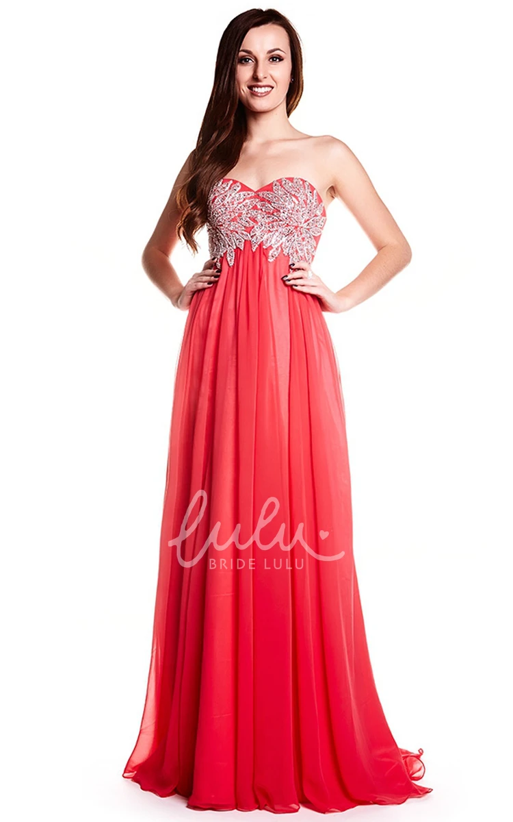 Crystal Sweetheart Chiffon Prom Dress A-Line Floor-Length Pleated