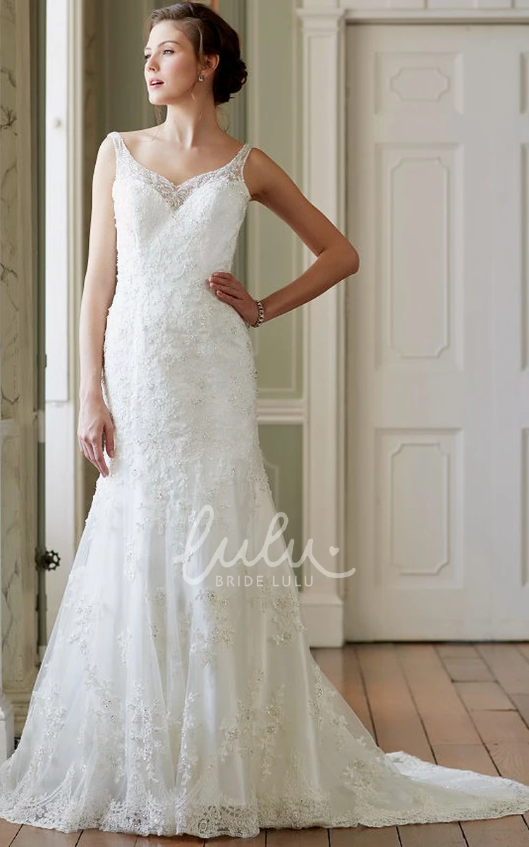 Mermaid Appliqued Lace Wedding Dress with Deep-V Back Sophisticated and Glamorous