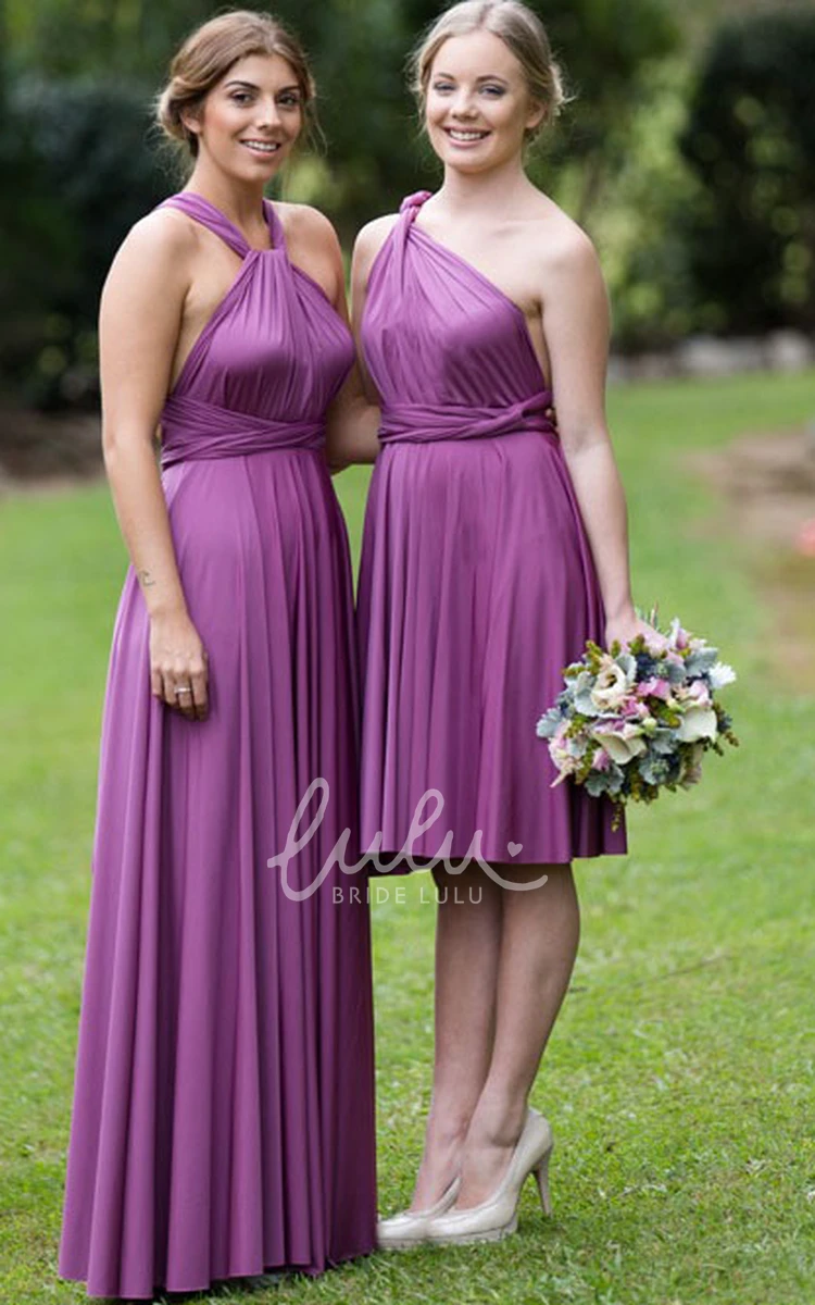 Knee-Length Ruched Sleeveless Chiffon Bridesmaid Dress with Halter Straps