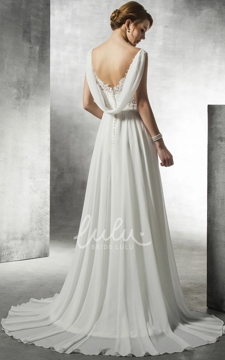 Lace and Beaded A-Line Chiffon Empire Dress with Cowl Back Elegant