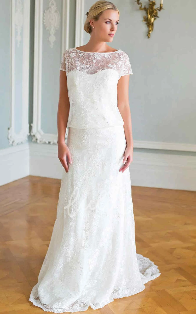 Appliqued Lace Sheath Wedding Dress with Cape Classic Bridal Gown