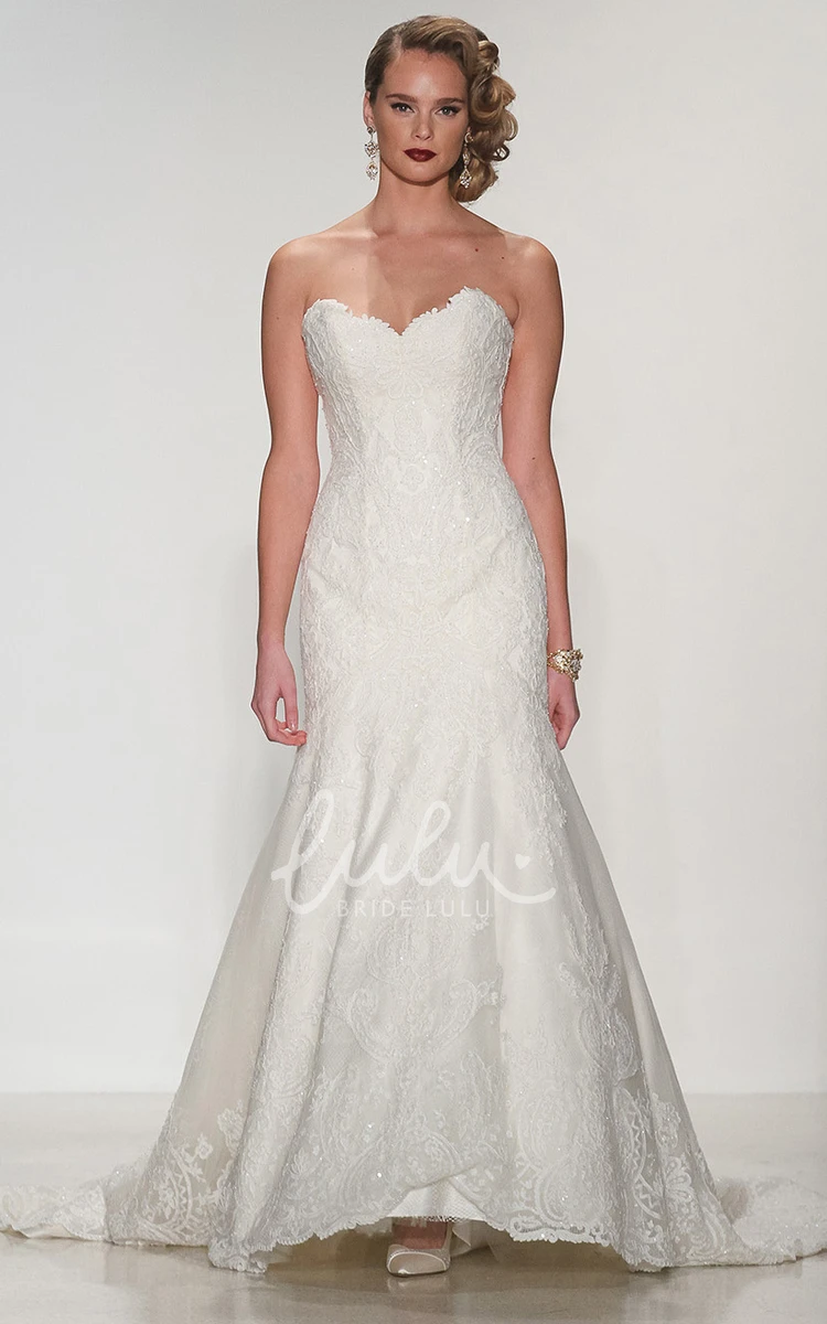 Appliqued Sweetheart Lace Wedding Dress with Deep-V Back Elegant Long Dress