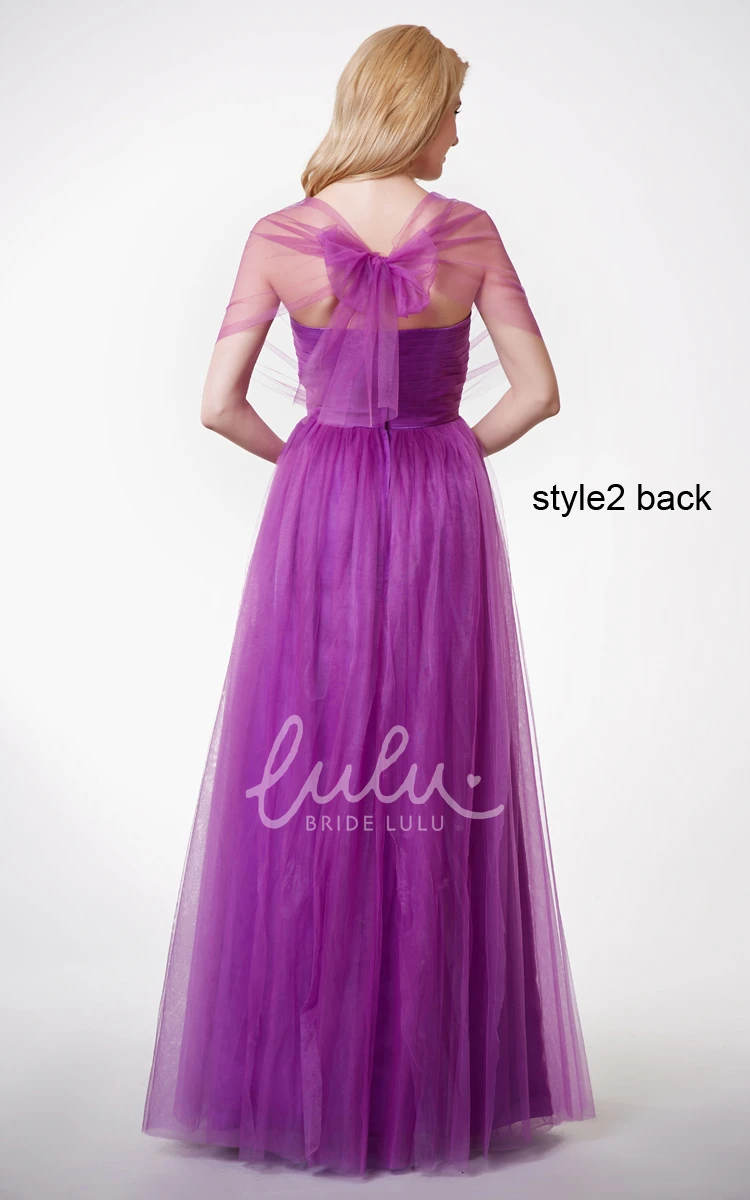 Sleeveless Tulle Prom Dress with Pleats and Convertible Straps A-line