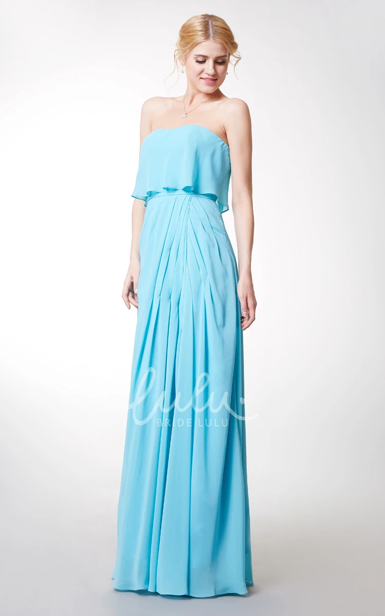 Pleated Chiffon Dress with Front Slit and Strapless Design