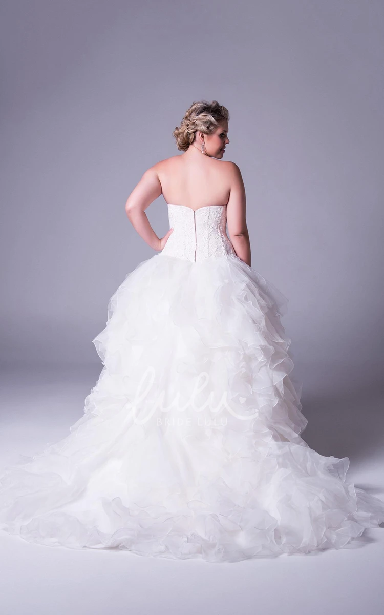 Ball Gown Tulle Plus Size Wedding Dress with Sweetheart Neckline Appliqued Bodice and Ruffles