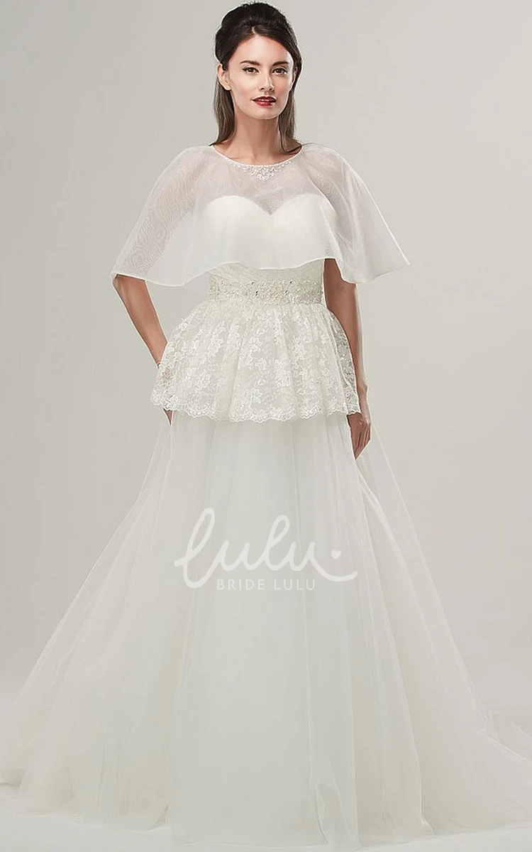 Sweetheart A-Line Tulle Wedding Dress with Peplum and Beading Floor-Length