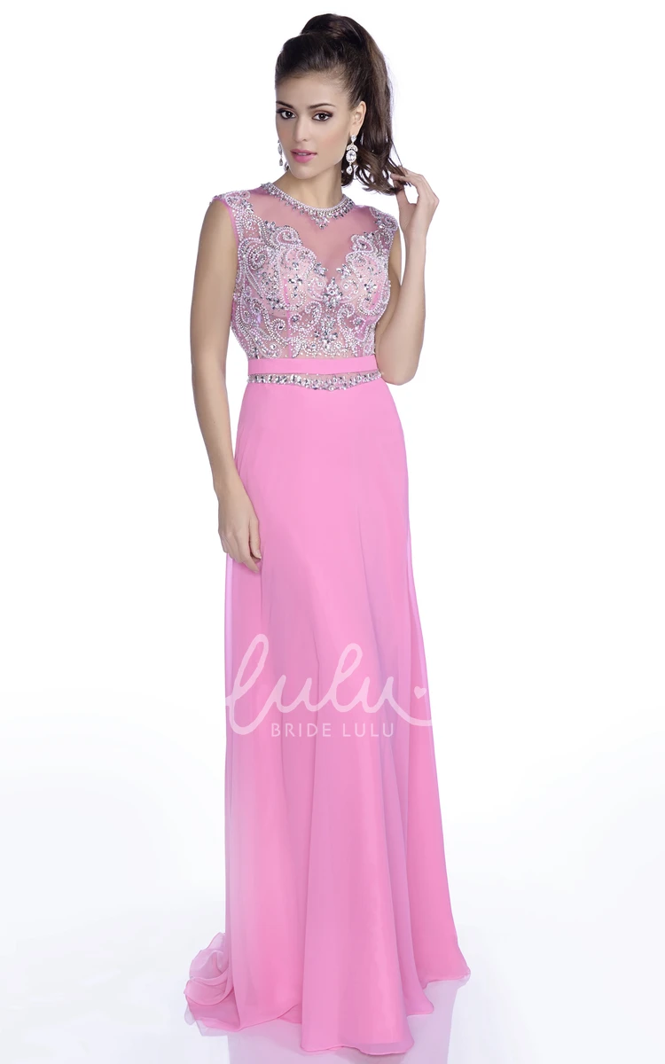 Chiffon Rhinestone Sleeveless Formal Dress with Appliques